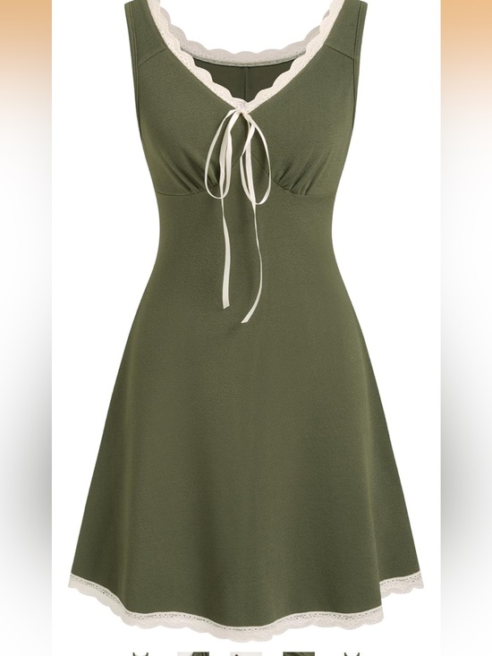 Cider Dresses & Skirts - Cider Olive Green Tank Dress with Cream Lace Trim